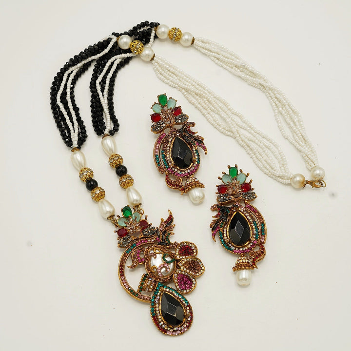 Gem Stone Mother Of Pearl Pendant With Long Earrings - tlmjewels
