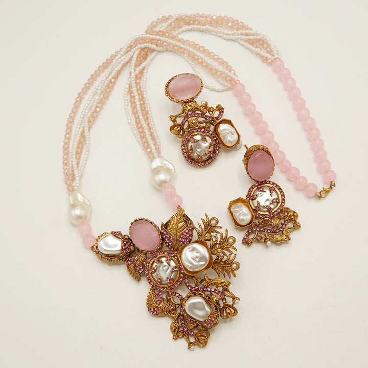 Glowing Mother Of Pearl Mala Set - tlmjewels