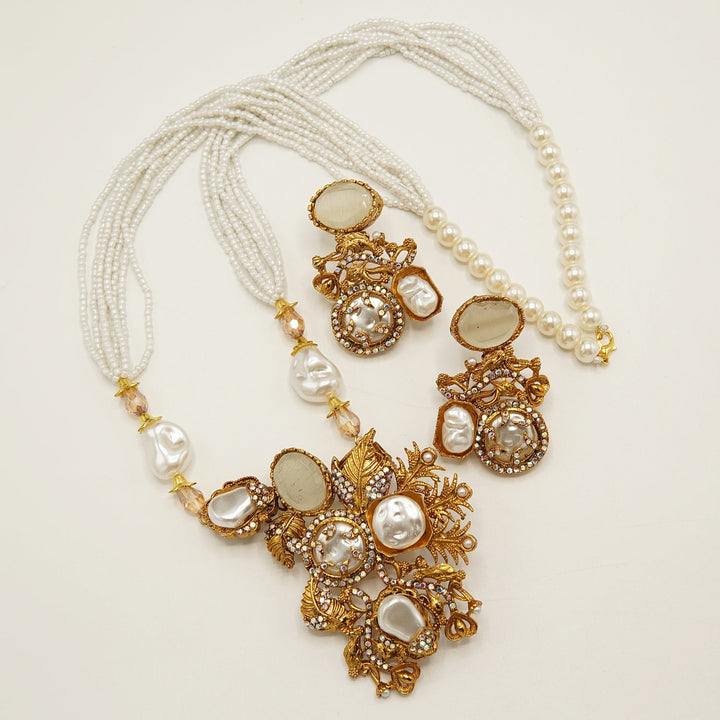 Glowing Mother Of Pearl Mala Set - tlmjewels