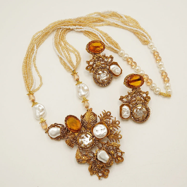 Glowing Mother Of Pearl Mala Set - tlmjewels