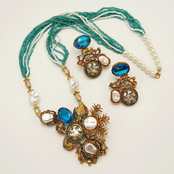 Glowing Mother Of Pearl Mala Set - tlmjewels