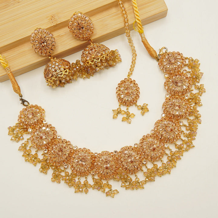 Gold Plated Semi Bridal Necklace Set - tlmjewels