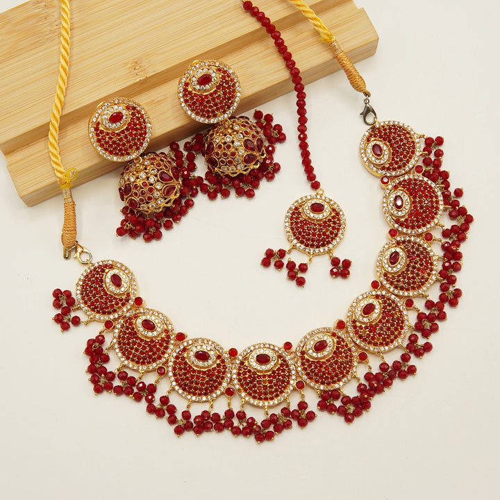 Gold Plated Semi Bridal Necklace Set - tlmjewels