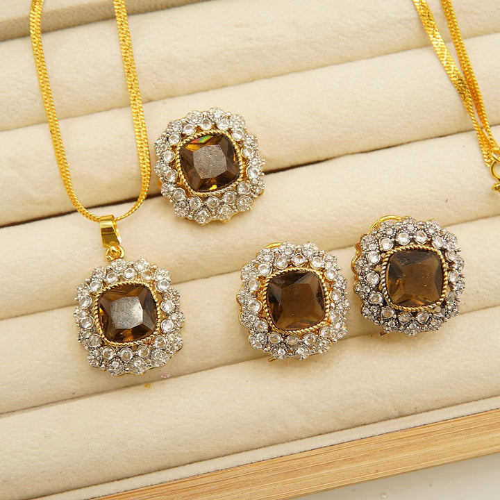 Gold Plated Side Zircones Doublets Combo Set - tlmjewels