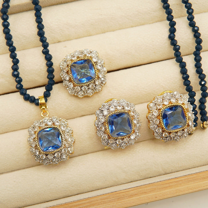 Gold Plated Side Zircones Doublets Combo Set - tlmjewels