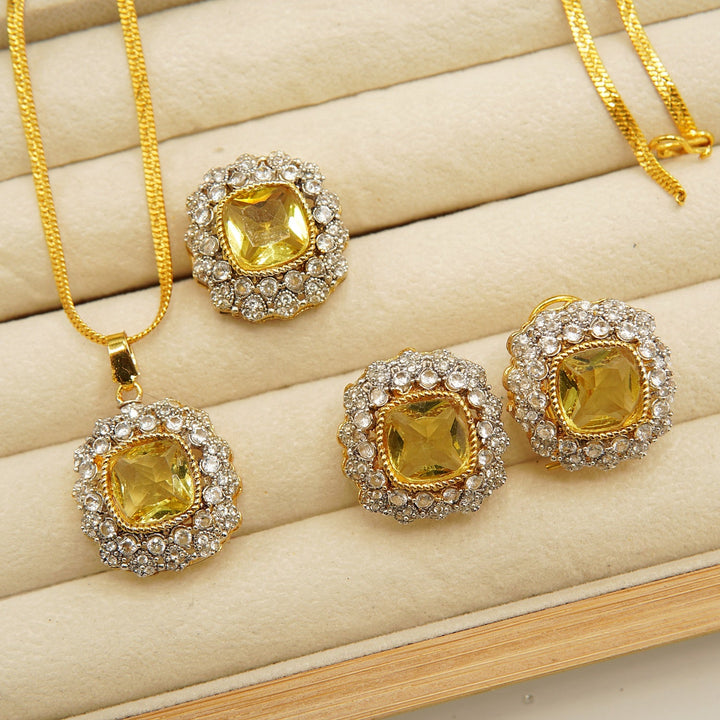 Gold Plated Side Zircones Doublets Combo Set - tlmjewels