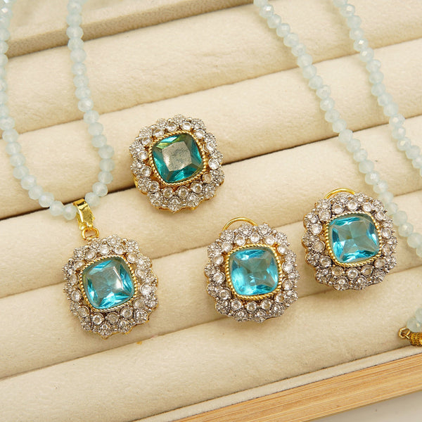Gold Plated Side Zircones Doublets Combo Set - tlmjewels
