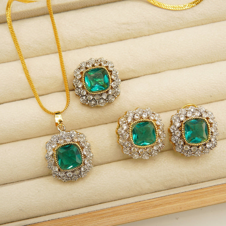 Gold Plated Side Zircones Doublets Combo Set - tlmjewels