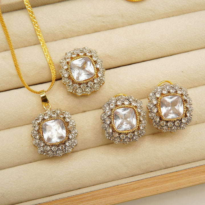 Gold Plated Side Zircones Doublets Combo Set - tlmjewels