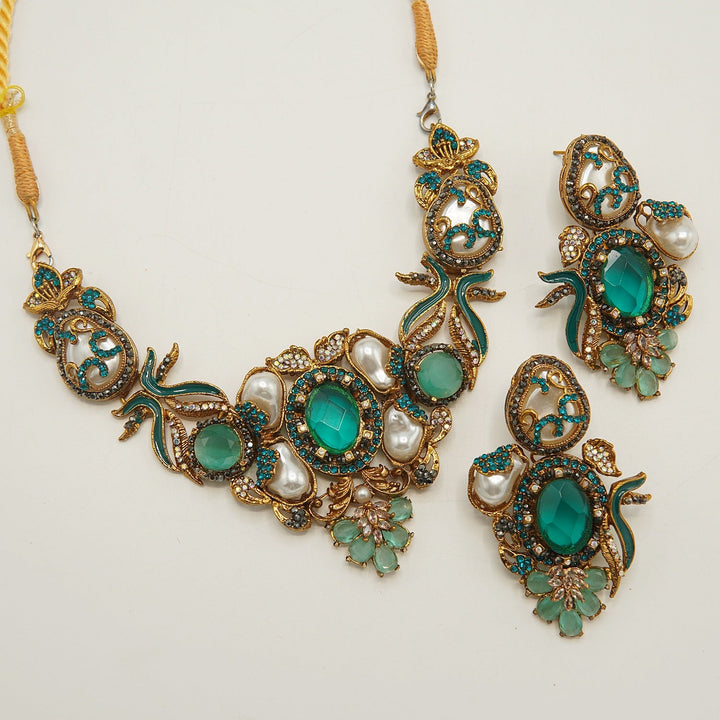 Hand Crafted Turkish Mother Of Pearl Necklace Set - tlmjewels