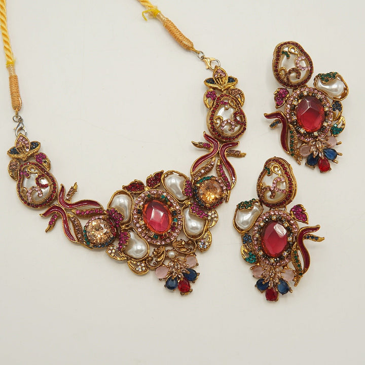 Hand Crafted Turkish Mother Of Pearl Necklace Set - tlmjewels