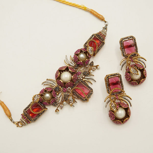 Hot Pink Mother Of Pearl Choker Set - tlmjewels