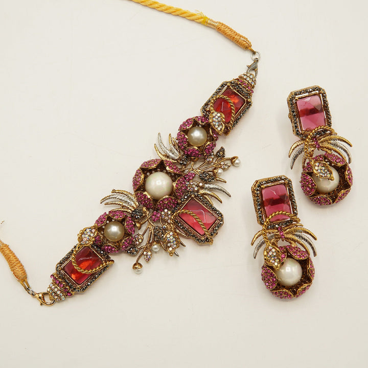 Hot Pink Mother Of Pearl Choker Set - tlmjewels