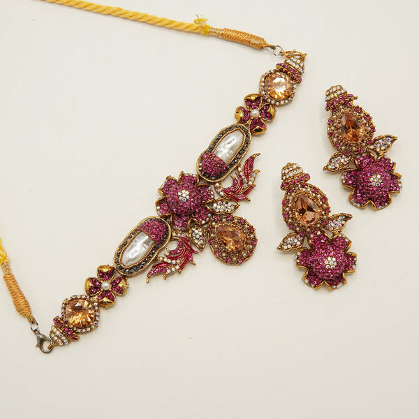 Hot Pink Mother Of Pearl Turkish Choker Set - tlmjewels