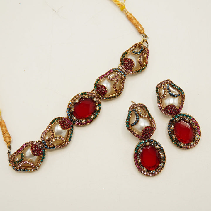Maroon Multi Mop Choker Set - tlmjewels