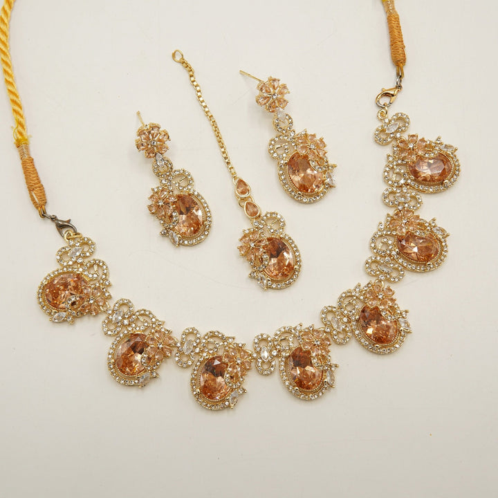 Matte Gold Doublets Necklace Set - tlmjewels