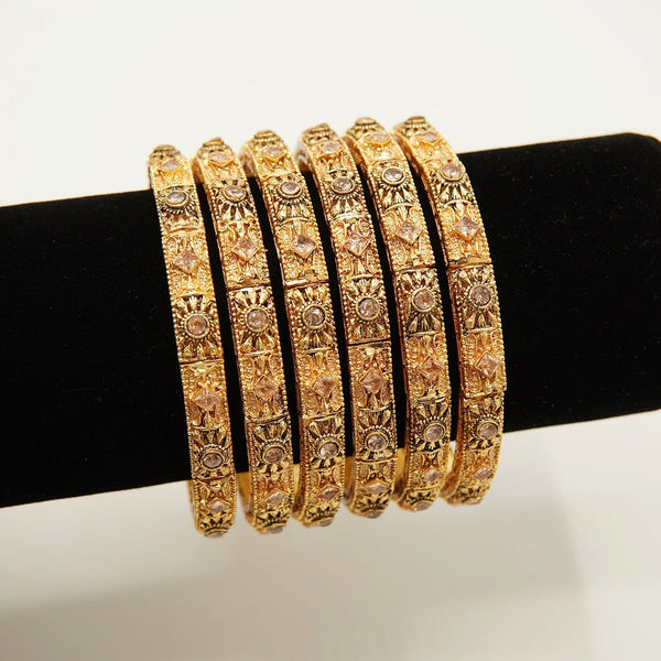 Matte Gold Six Pieces Churi Kara Set - tlmjewels