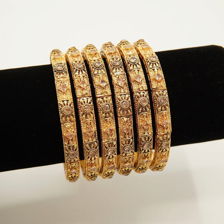 Matte Gold Six Pieces Churi Kara Set - tlmjewels