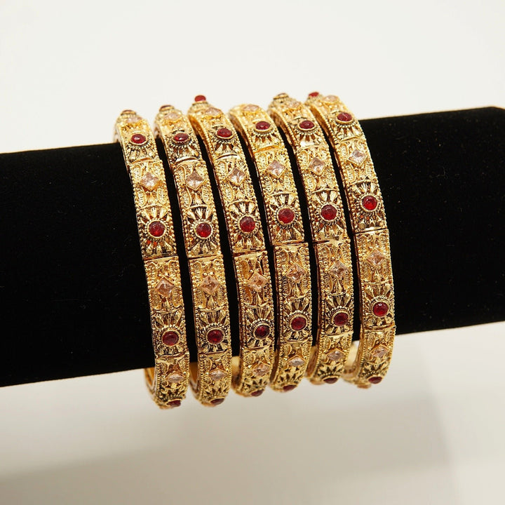 Matte Gold Six Pieces Churi Kara Set - tlmjewels