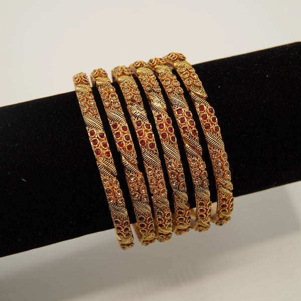 Matte Gold Zircones And Nauratans 6 Pieces Churi Set - tlmjewels