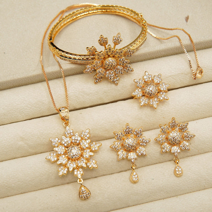 Micro Zircones Flower Combo Set With Bracelet - tlmjewels