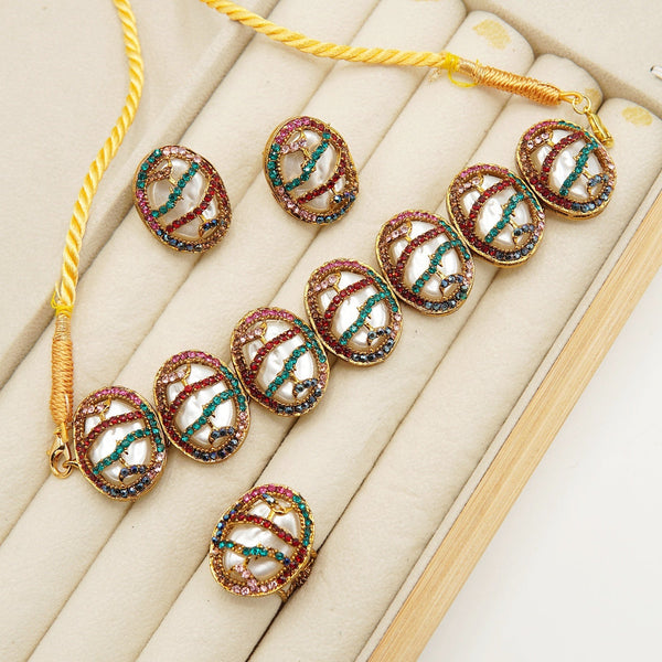Multi Colored M.O.P Designer Choker Set With Ring - tlmjewels