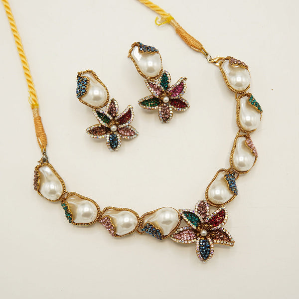Multi Flowered Mother Of Pearl Necklace Set - tlmjewels