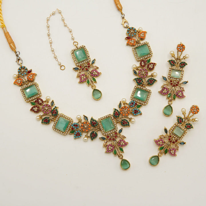 Nauratan And Egyptian Stones Necklace Set - tlmjewels