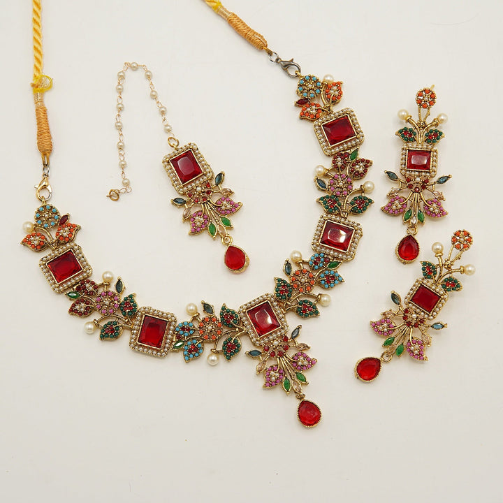 Nauratan And Egyptian Stones Necklace Set - tlmjewels