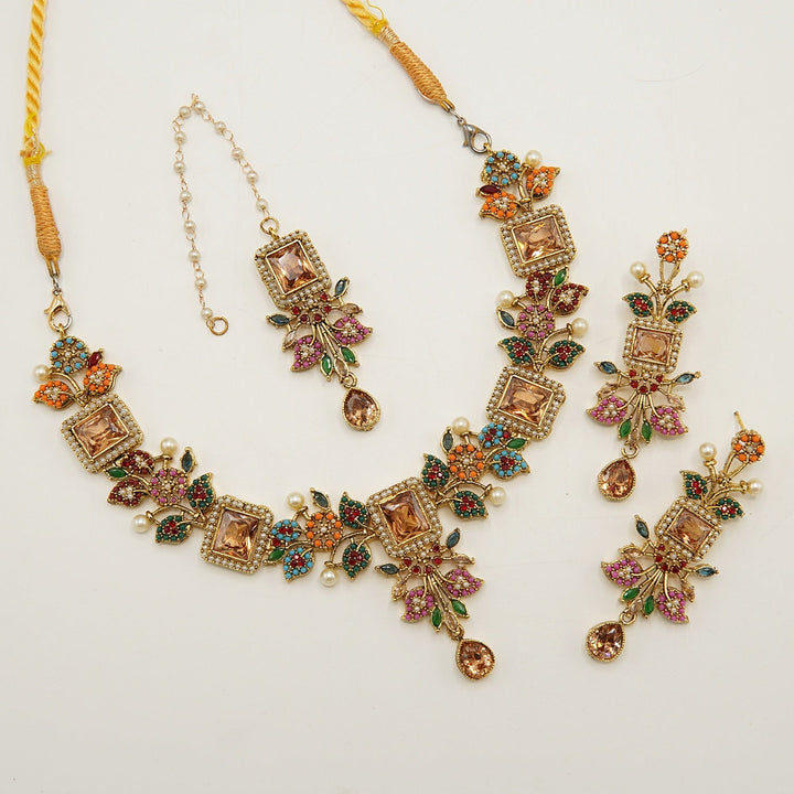 Nauratan And Egyptian Stones Necklace Set - tlmjewels