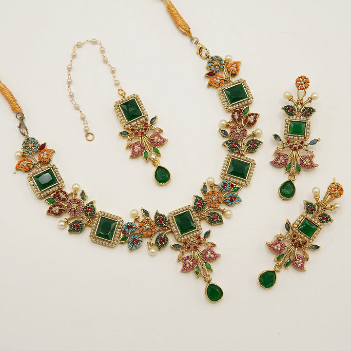 Nauratan And Egyptian Stones Necklace Set - tlmjewels