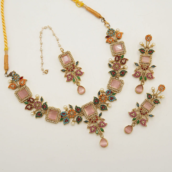 Nauratan And Egyptian Stones Necklace Set - tlmjewels