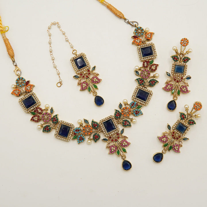 Nauratan And Egyptian Stones Necklace Set - tlmjewels