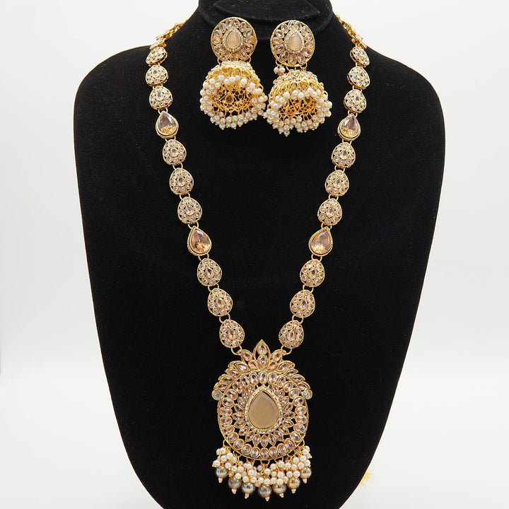 Polkis Full Stones Jhumkay Mala Set - tlmjewels