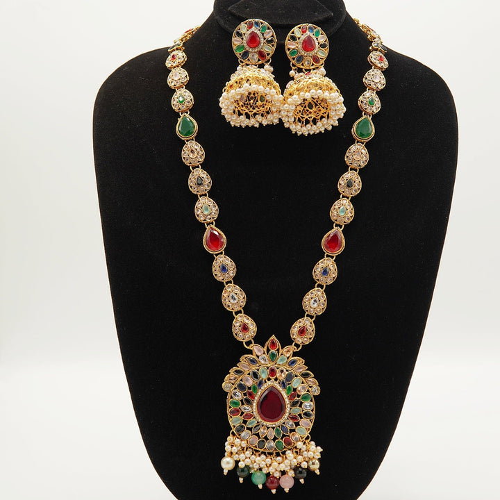 Polkis Full Stones Jhumkay Mala Set - tlmjewels