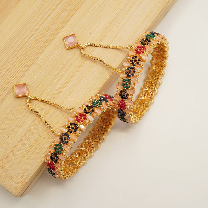 Polkis Nauratan And Solid Bangles Pair - tlmjewels