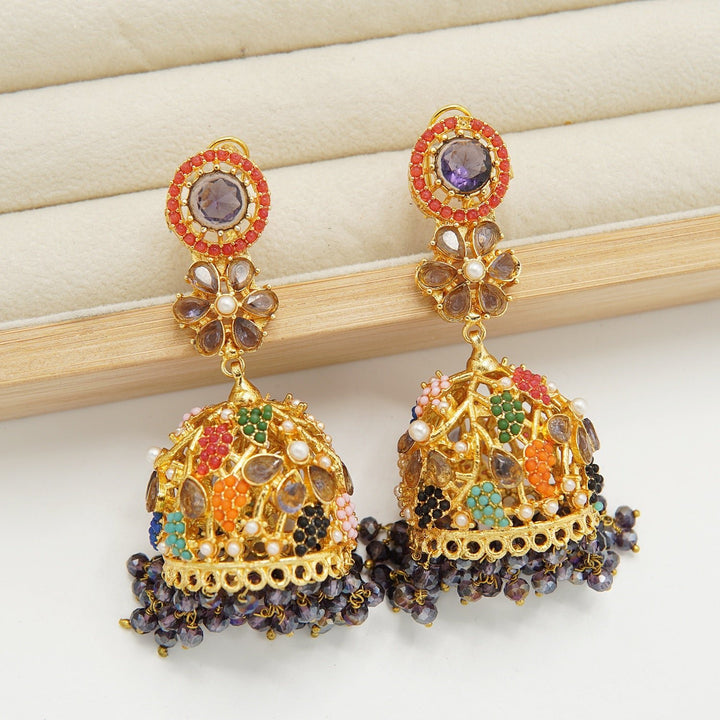 Polkis Nauratan Traditional Jhumka - tlmjewels