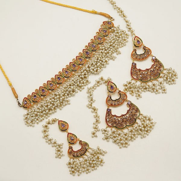 Purple Nauratan Semi Bridal Choker Set - tlmjewels