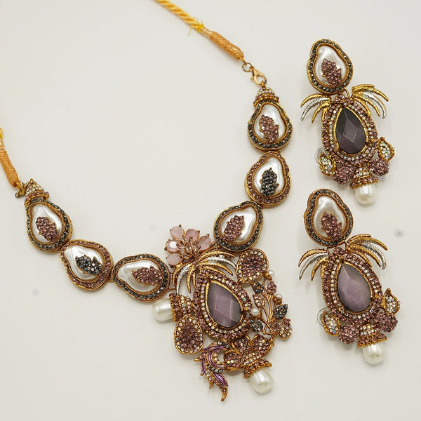 Queen's Gem Stones Mother Of Pearl Semi Party Wear Necklace Set - tlmjewels