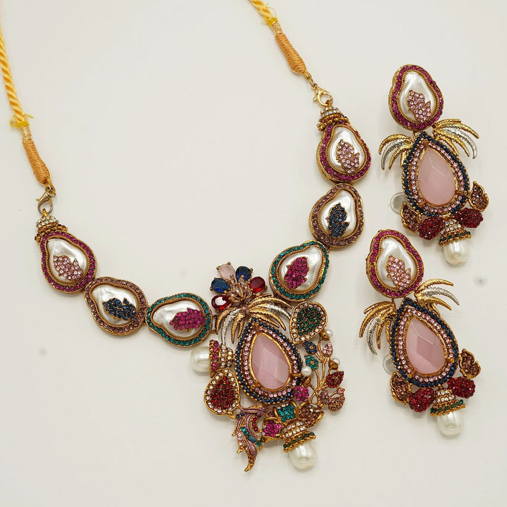 Queen's Gem Stones Mother Of Pearl Semi Party Wear Necklace Set - tlmjewels