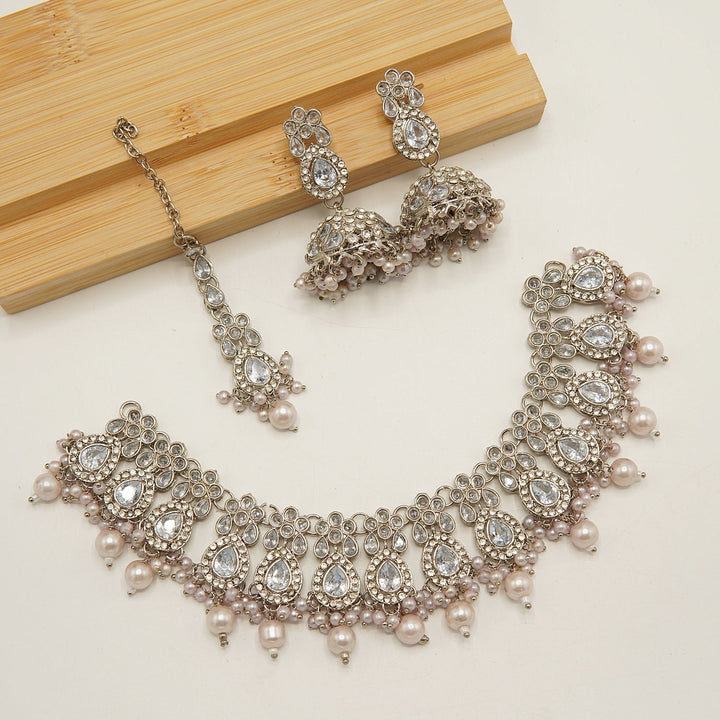 Reversed AD Polkis Insipred Mini Jhumki Necklace Sets - tlmjewels