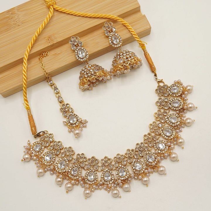 Reversed AD Polkis Insipred Mini Jhumki Necklace Sets - tlmjewels
