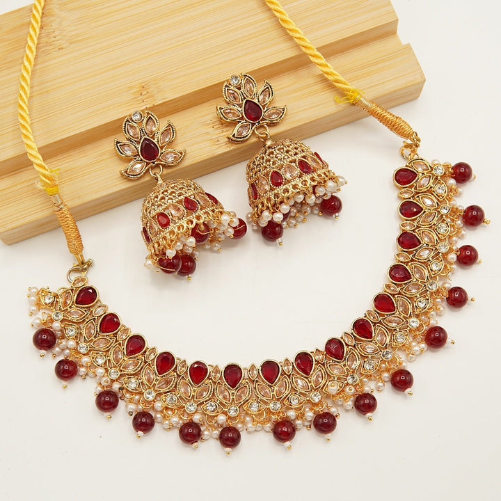 Reversed A.D Style Polki Jhumka Necklace Set - tlmjewels