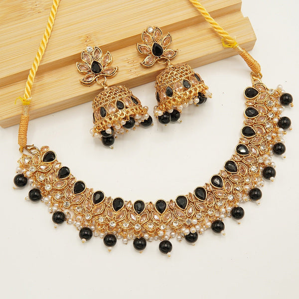 Reversed A.D Style Polki Jhumka Necklace Set - tlmjewels