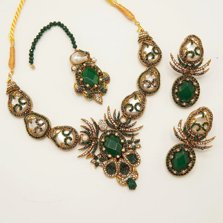 Semi Bridal Designer Mother Of Pearl Necklace Set - tlmjewels