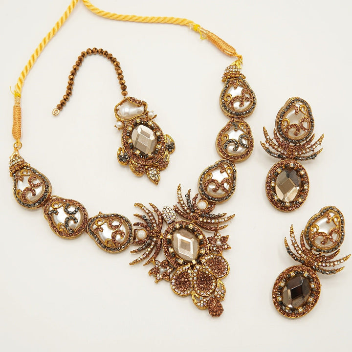 Semi Bridal Designer Mother Of Pearl Necklace Set - tlmjewels