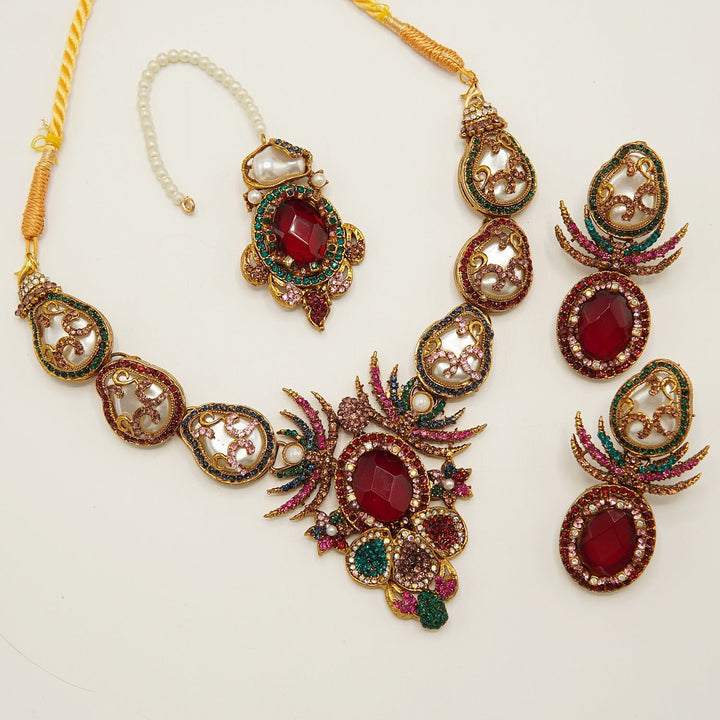 Semi Bridal Designer Mother Of Pearl Necklace Set - tlmjewels