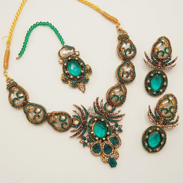 Semi Bridal Designer Mother Of Pearl Necklace Set - tlmjewels