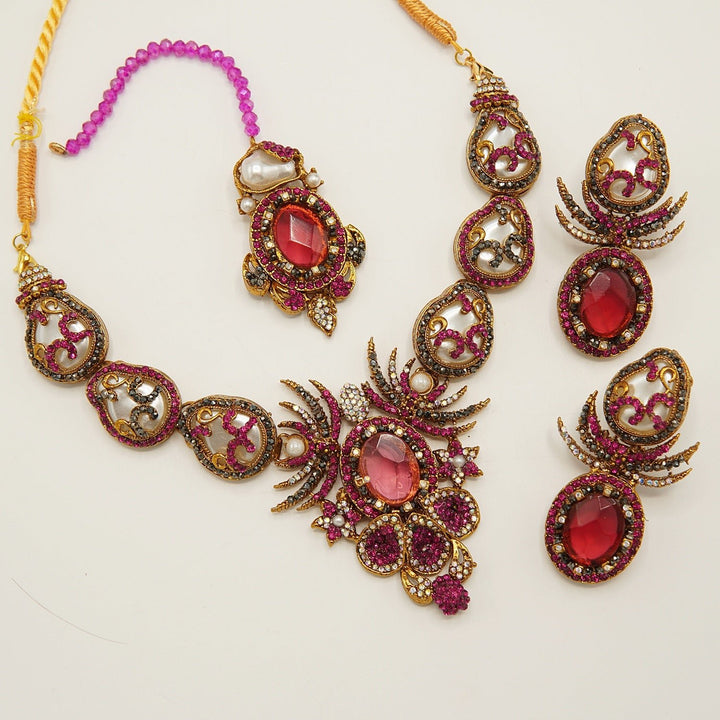 Semi Bridal Designer Mother Of Pearl Necklace Set - tlmjewels