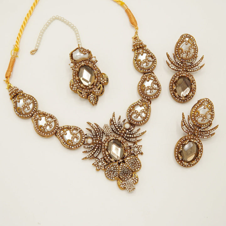 Semi Bridal Designer Mother Of Pearl Necklace Set - tlmjewels